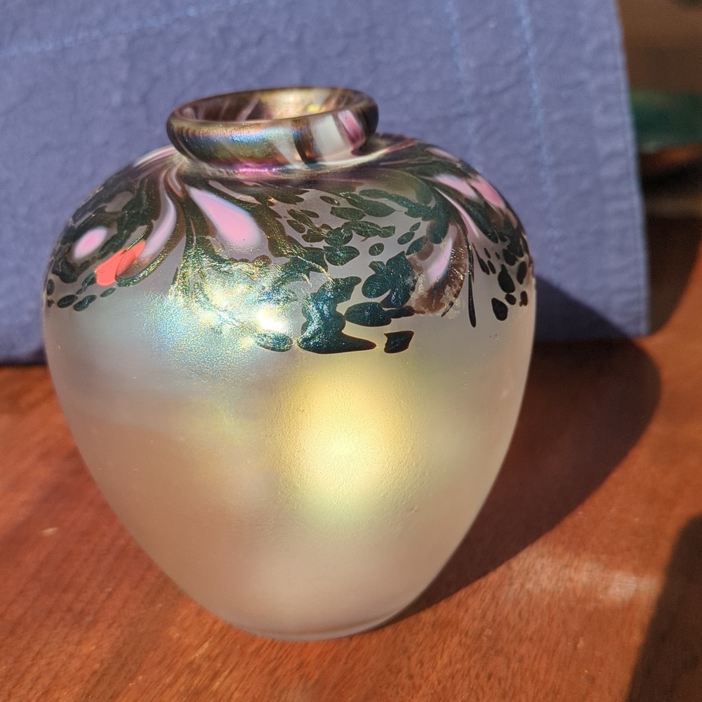 Hand Blown Iridescent Glass Vase